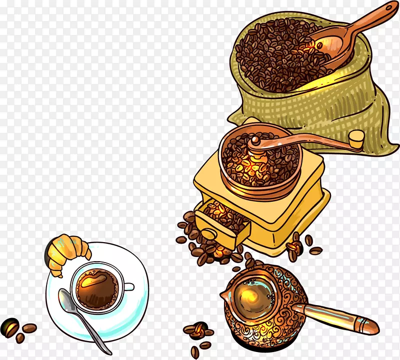 咖啡豆咖啡厅水彩画手绘水彩咖啡豆