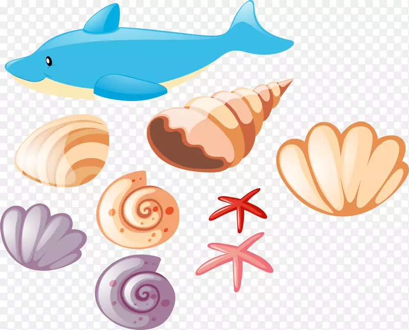 海滩插图-可爱的蓝色海豚