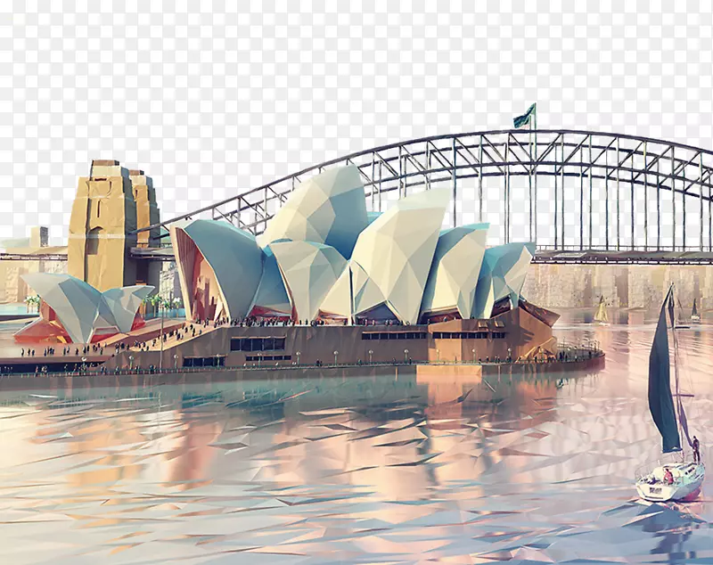低聚插画概念艺术插图-悉尼歌剧院三角