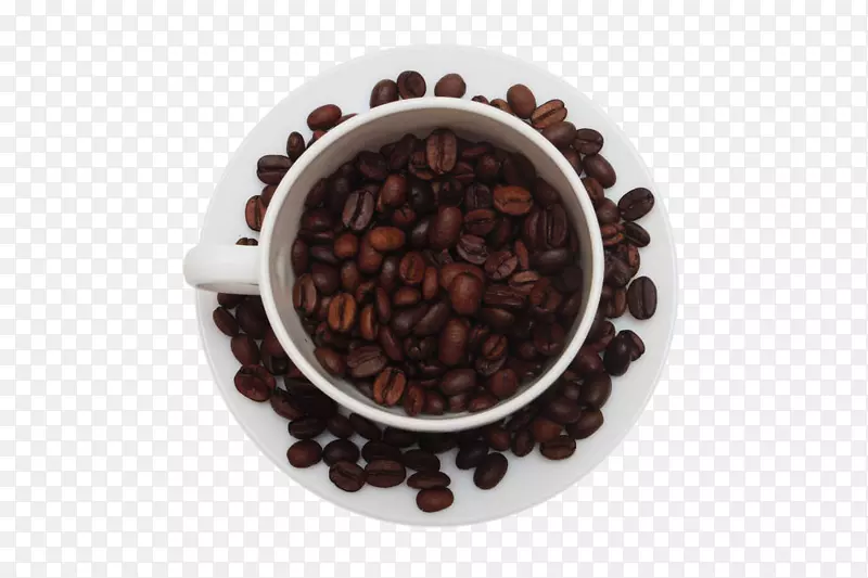 阿拉比卡咖啡卡布奇诺咖啡豆-白杯中的咖啡豆