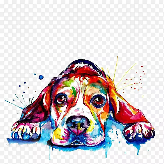 比格犬法国金毛猎犬印刷-水彩画小狗