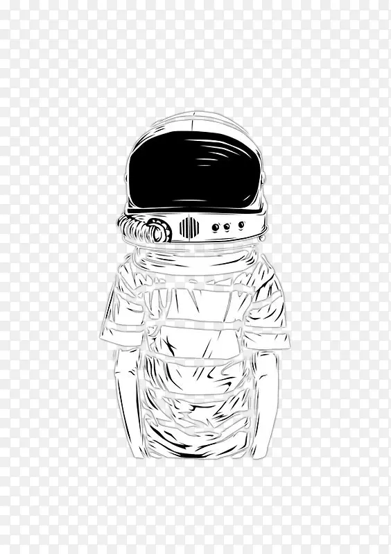 玻璃瓶黑白图案-宇航员