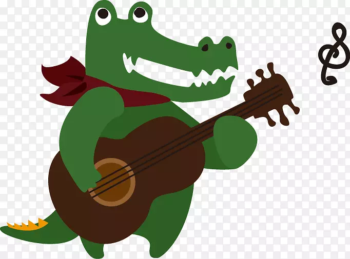 吉他插图.卡通鳄鱼弹吉他图案