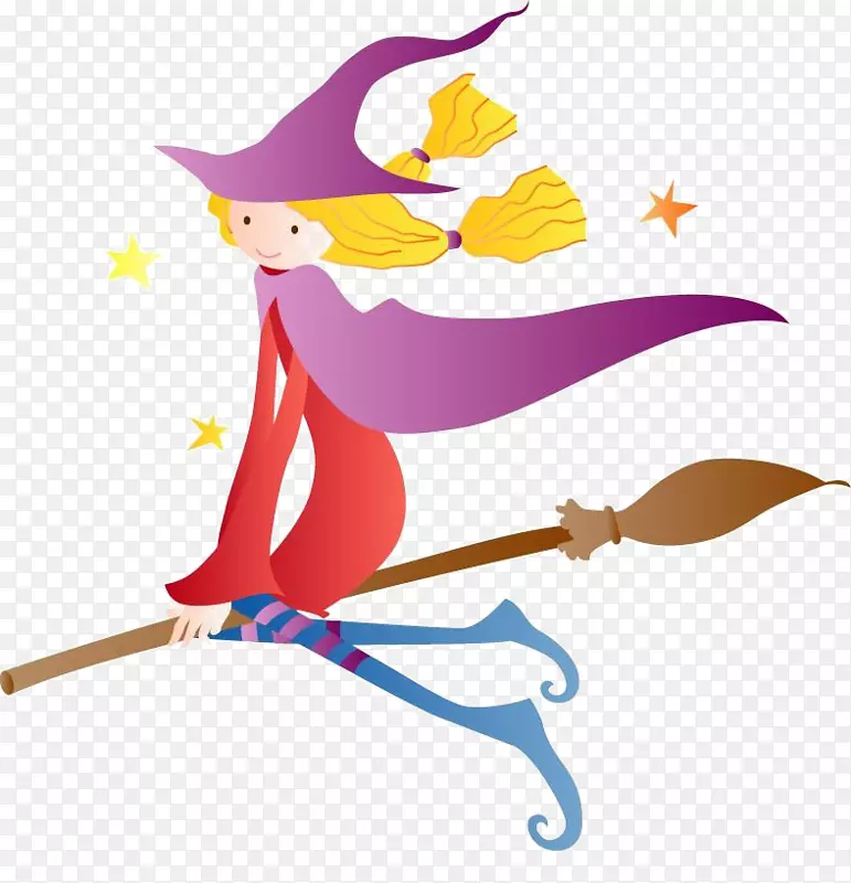 博佐克西尼卡通扫帚插图-骑扫帚的女巫