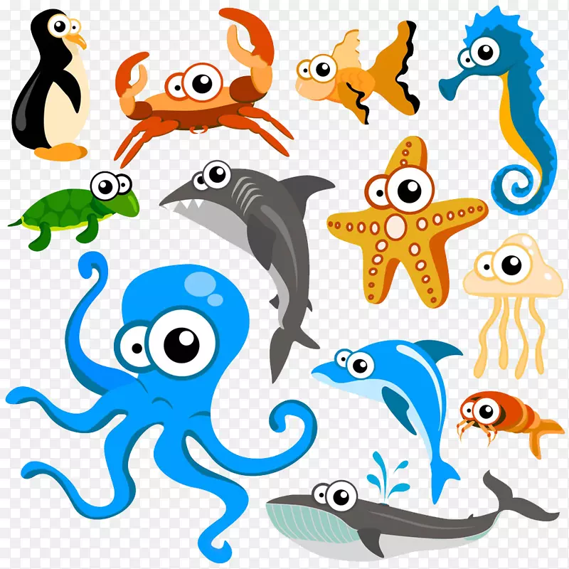 河马卡通动物剪贴画-蓝色海鱼123