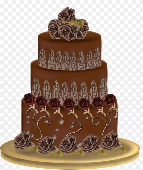 巧克力蛋糕结婚蛋糕层蛋糕牛奶玉米饼三重巧克力蛋糕配以深色玫瑰装饰