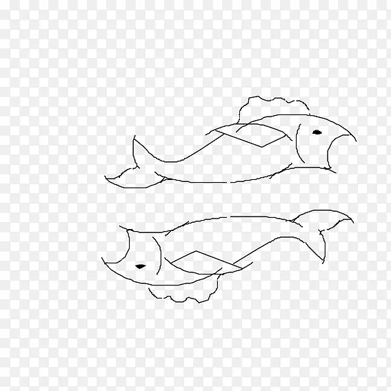 海洋白线艺术插图.手绘双鱼座
