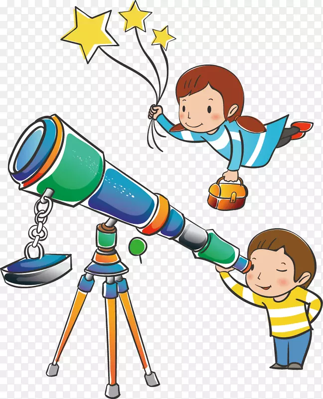 望远镜模板-男孩和女孩看望远镜