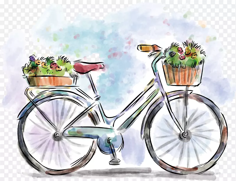自行车水彩画.水彩自行车