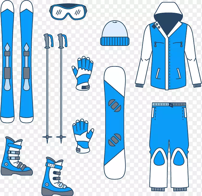 滑雪运动-蓝色冬季运动装备