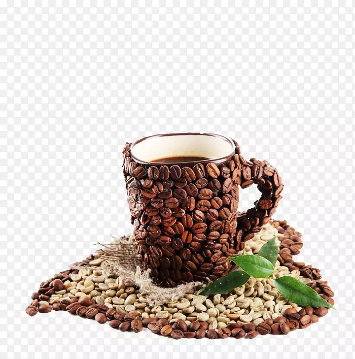 咖啡豆茶拿铁咖啡厅-心形咖啡杯