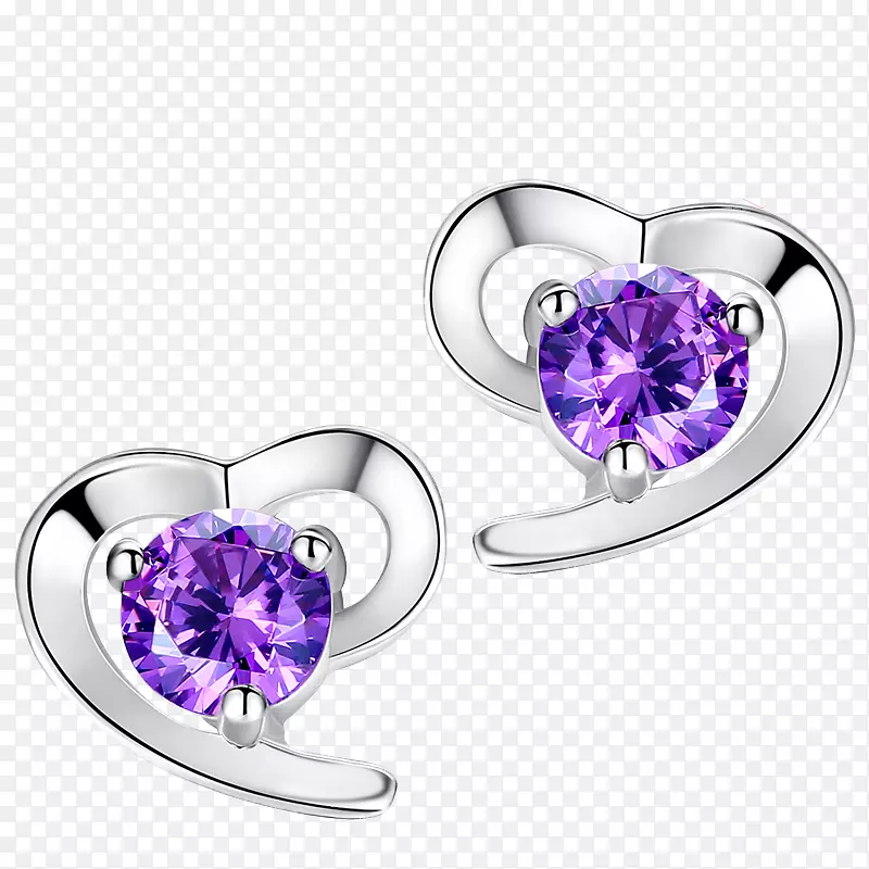 纯银立方氧化锆首饰.紫色可怕形状耳环