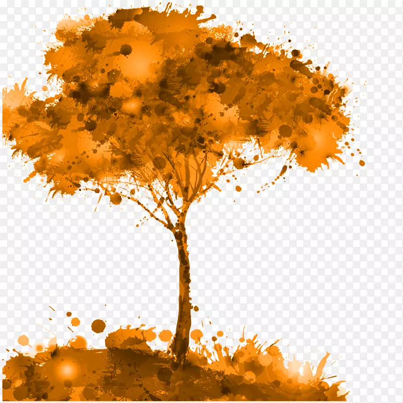 树木水彩画插图-秋叶