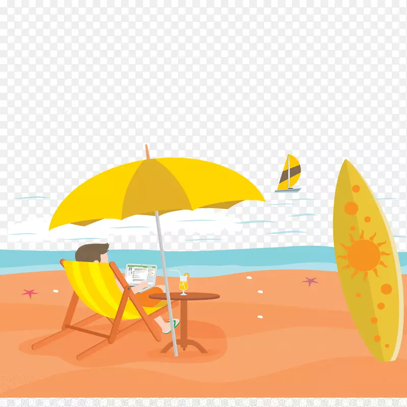 沙滩暑假插图-伟大的野营涂鸦插画材料