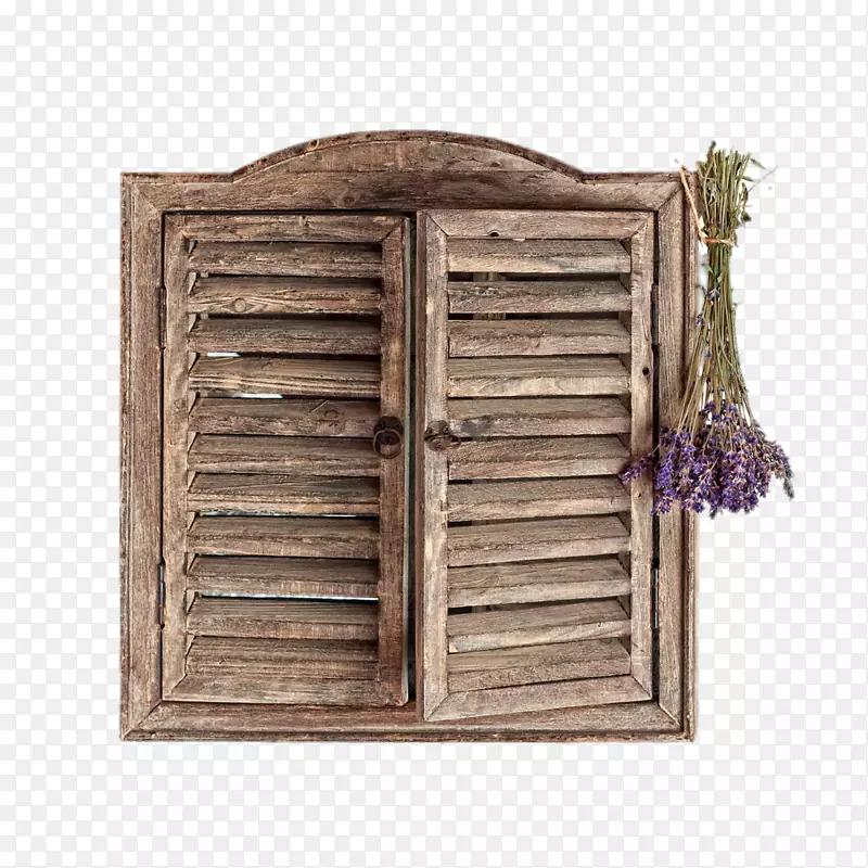 窗纸木墙家具木窗上的薰衣草