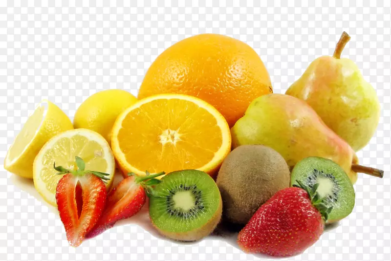 橙汁早餐水果食品-一堆切好的柠檬橙草莓水果
