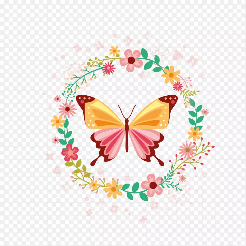 蝴蝶-美丽的蝴蝶和花环