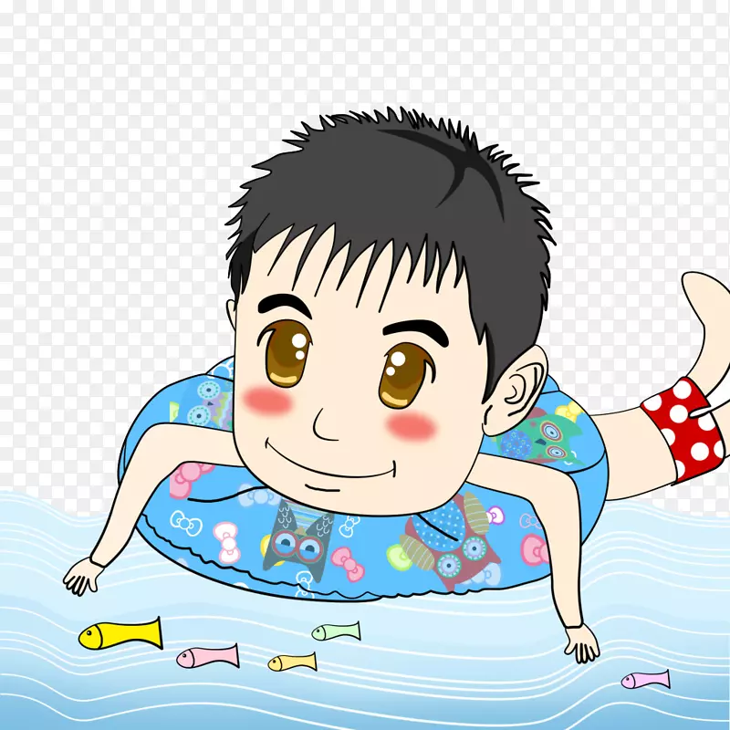 男孩卡通q版插图-游泳男孩