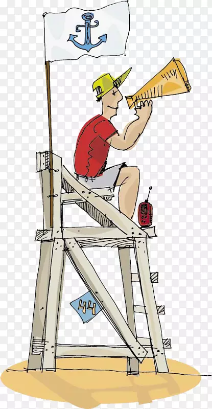 卡通救生员插图-那个坐在楼梯上拿喇叭的人
