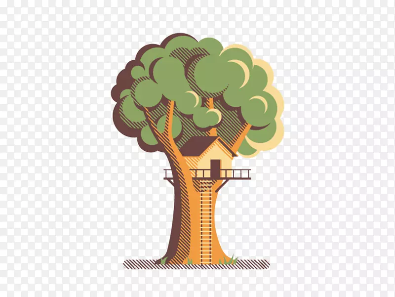 数码插画图形设计插图复古树屋免费拉料