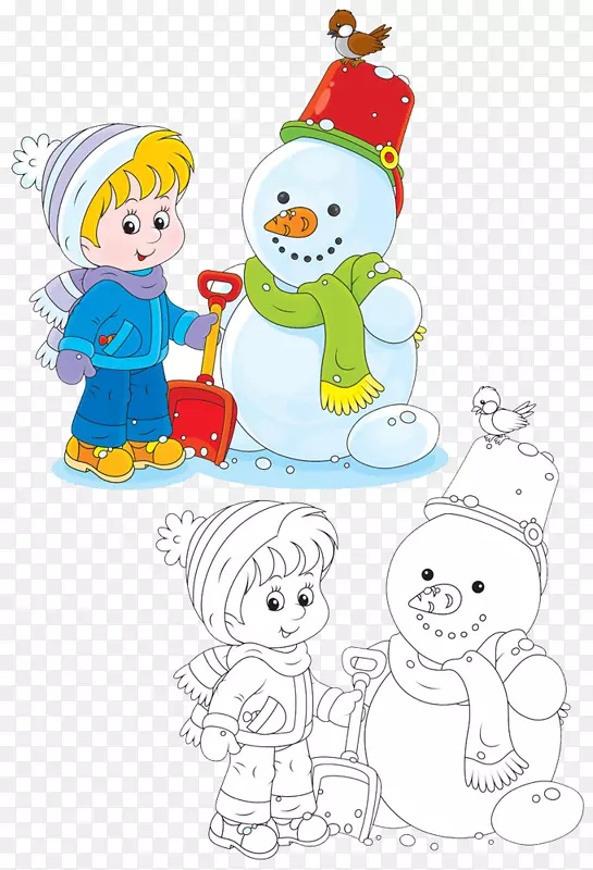 雪人儿童收藏摄影版税-雪人卡通旁边的可爱男孩