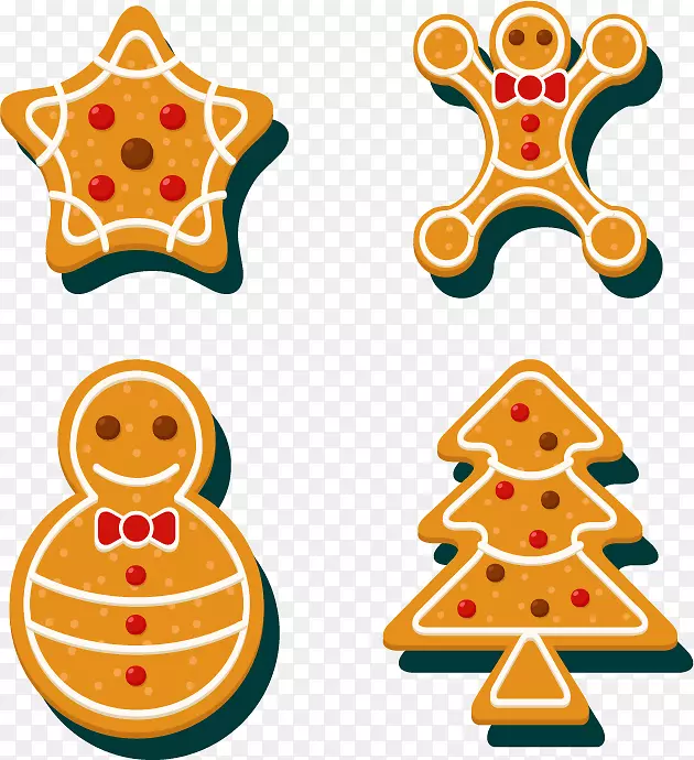 圣诞树饼干剪贴画-四个圣诞饼干