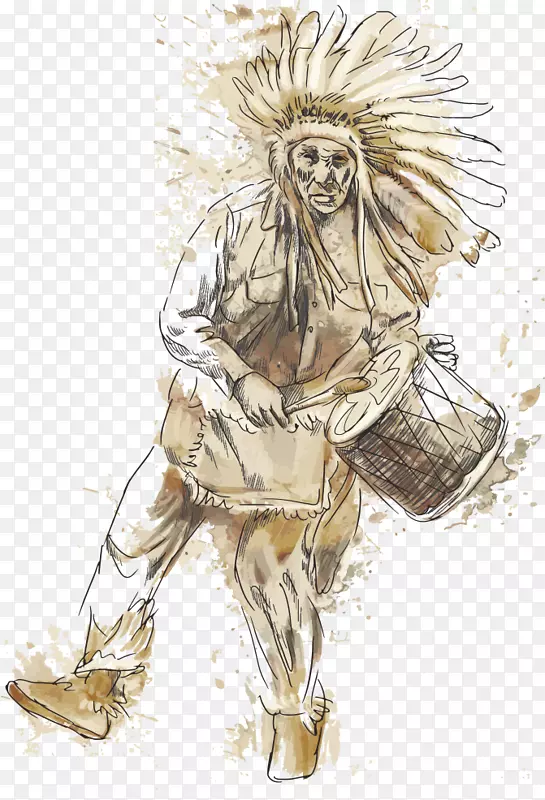 绘制美洲土著人民插图-鼓印第安人