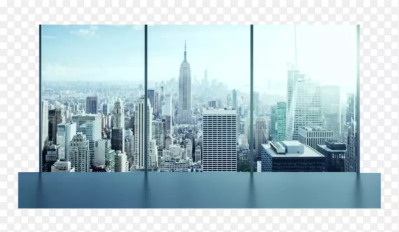 曼哈顿办公大楼，摄影-城市从地板到天花板的窗户