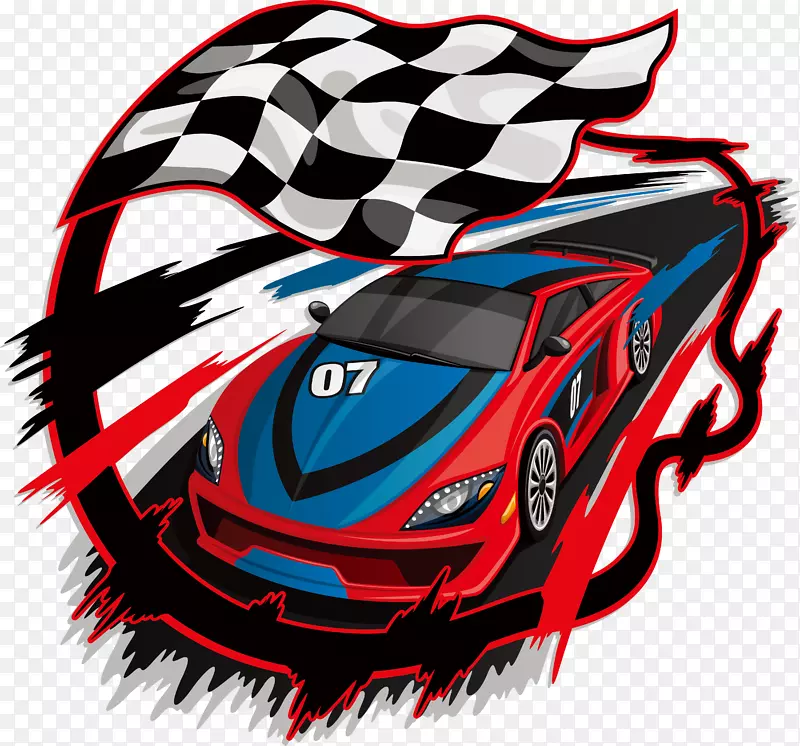赛车旗-免费手绘格子旗和赛车