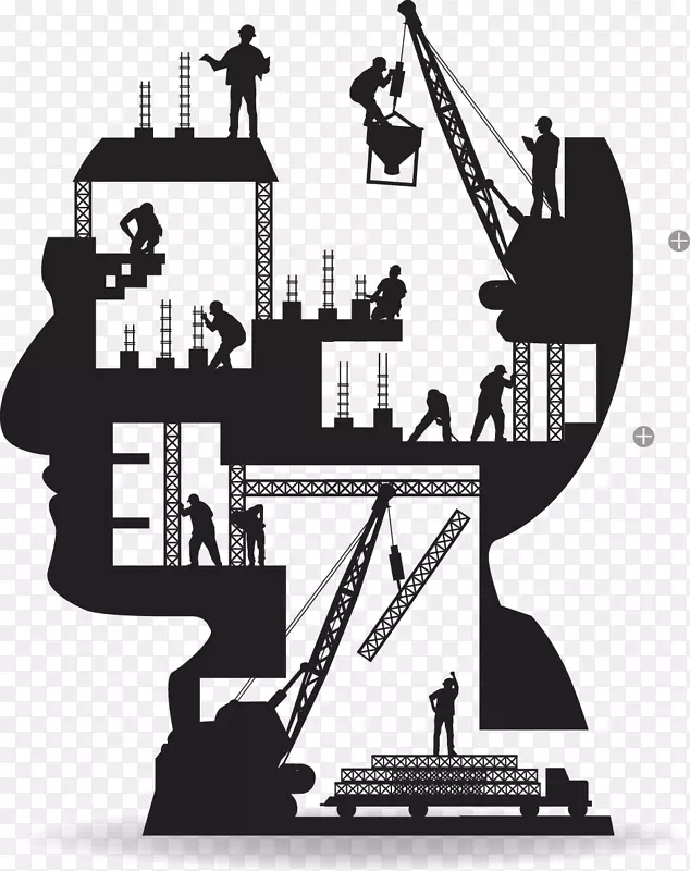 建筑工程建筑工人剪影-无花果人脑创造性工作