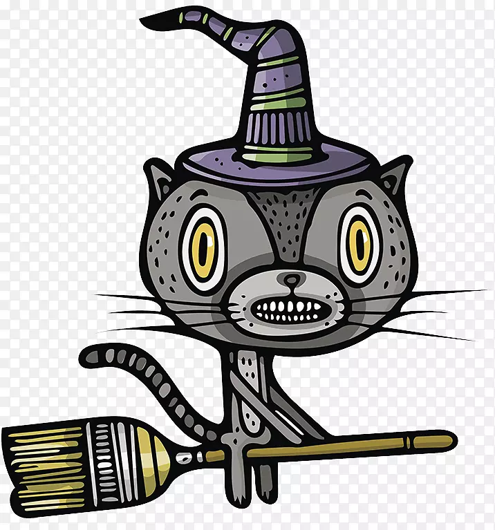 万圣节女巫画插图-万圣节女巫猫