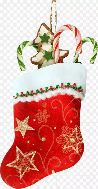 圣诞长袜圣诞装饰品圣诞礼品剪贴画真正的红色圣诞袜礼物糖果和饼干