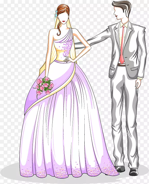 新郎婚礼插画-情人节彩绘新娘和新郎