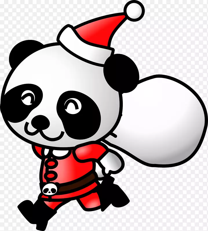 大熊猫圣诞老人红色熊猫剪贴画-圣诞红熊猫