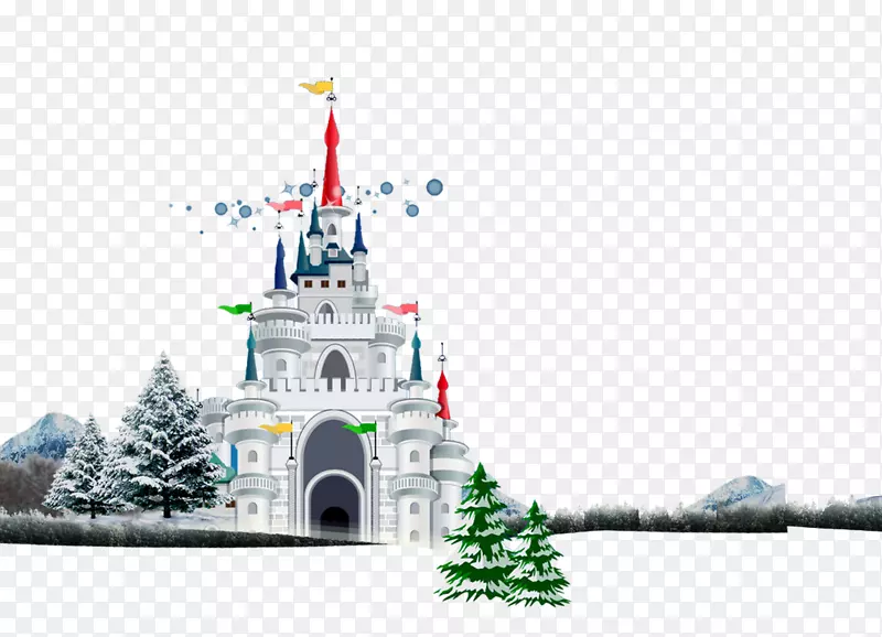 圣诞插画-雪城堡松树材料