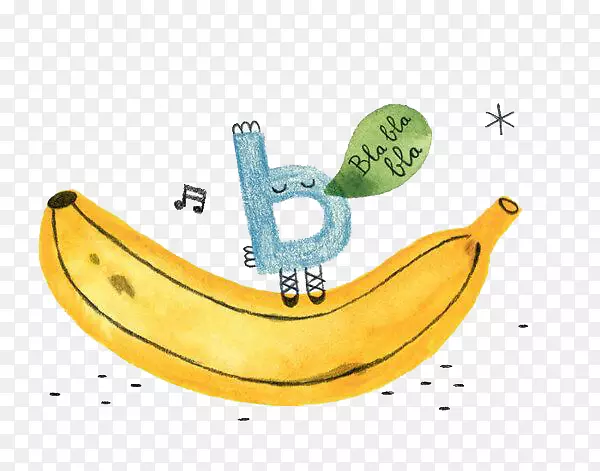 香蕉画插图.黄色香蕉和唱字母b