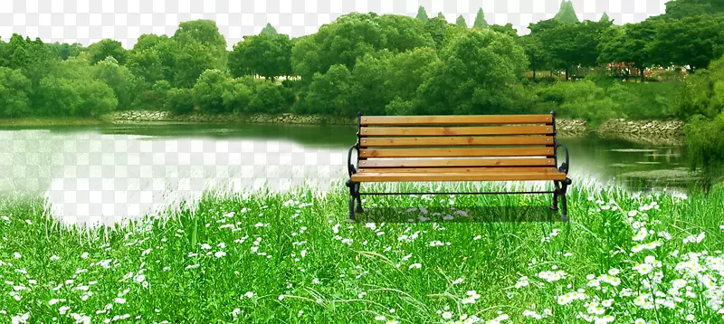 树木绿化剪贴画-绿草甸湖
