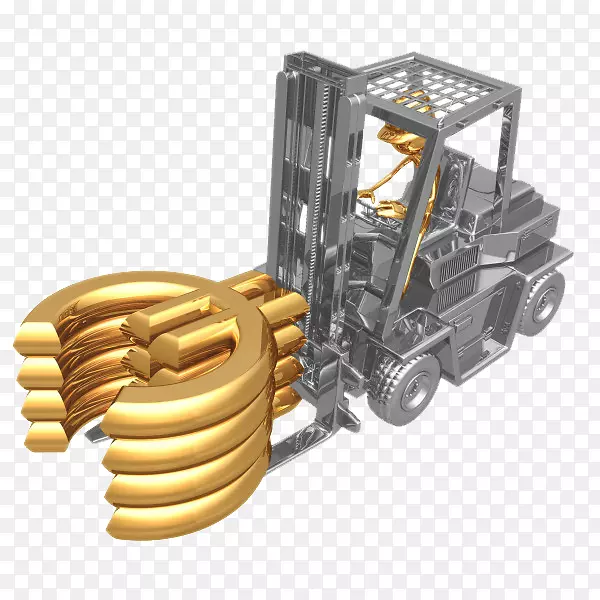 叉车摄影3D计算机图形插图-驾驶叉车3D金色恶棍