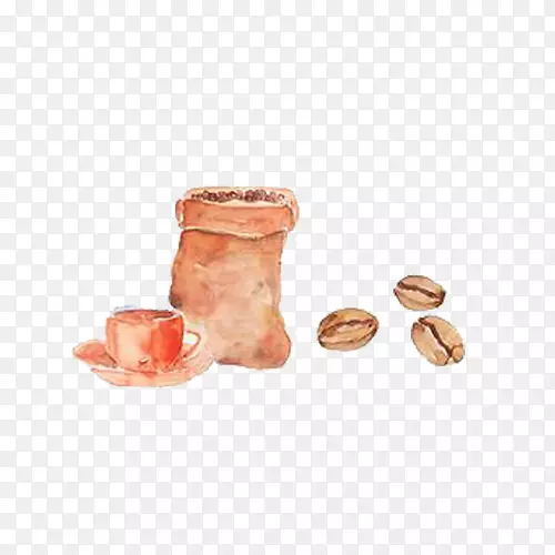 咖啡豆咖啡杯插图-简单的手绘小新鲜咖啡豆