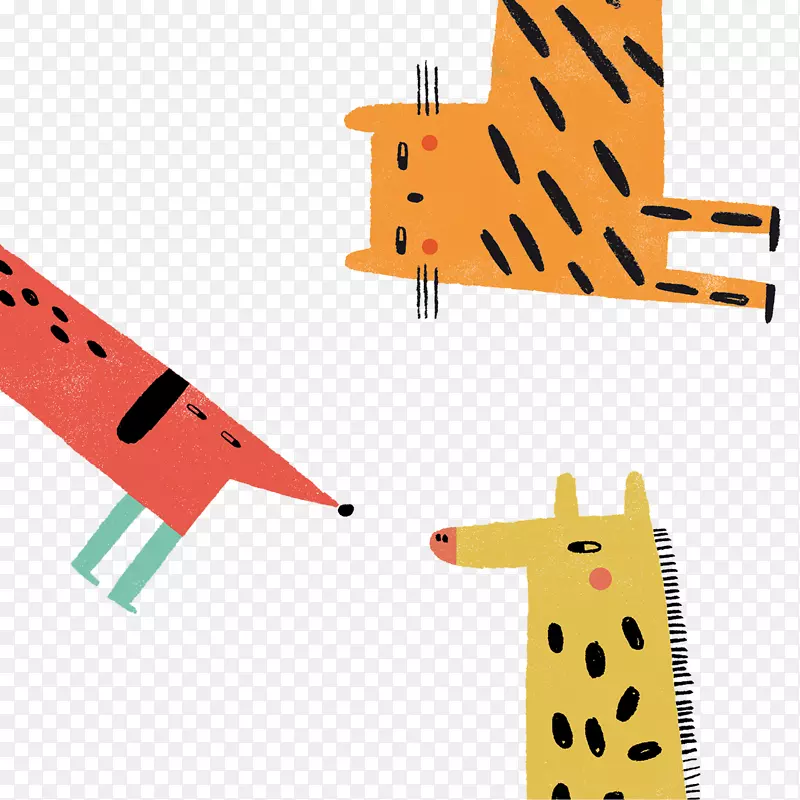 卡通图形设计-可爱的长颈鹿，卡通猫和狗