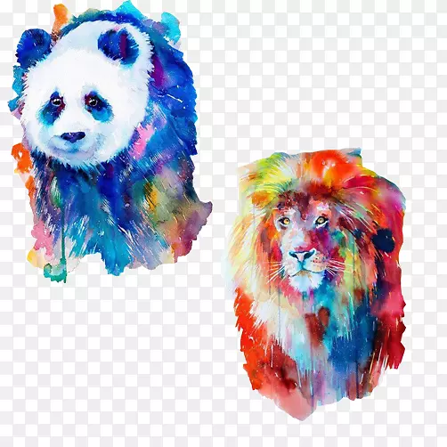 水彩画艺术狮子插图-猫水彩化身