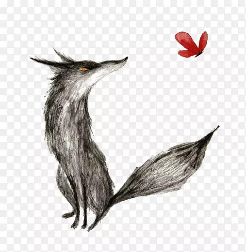 格林童话小红帽大狼灰狼插图手绘狐狸