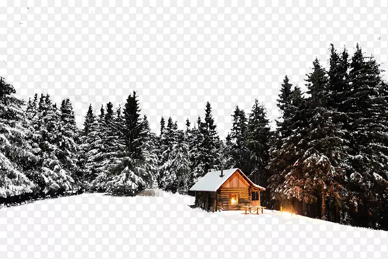 木屋冬季小屋摄影-森林小屋