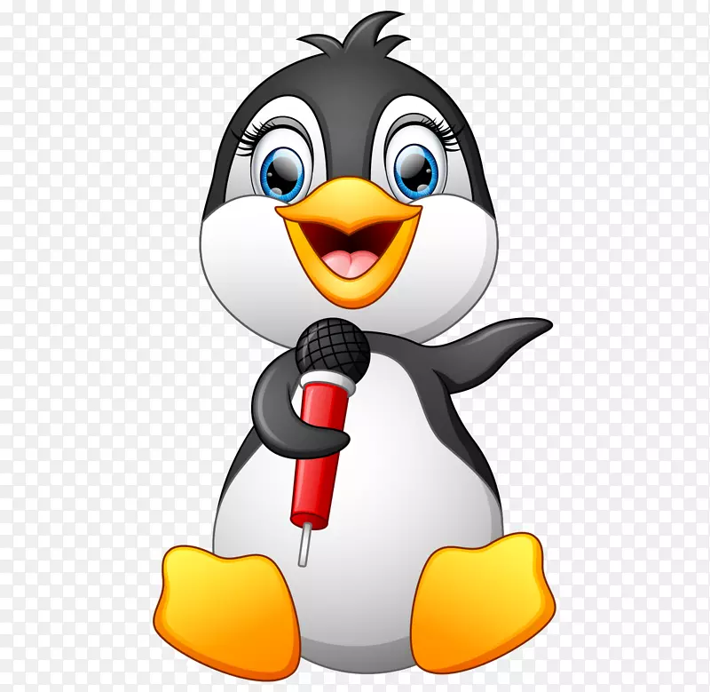 企鹅鸟动画剪辑艺术卡通手绘可爱的歌唱麦克风企鹅
