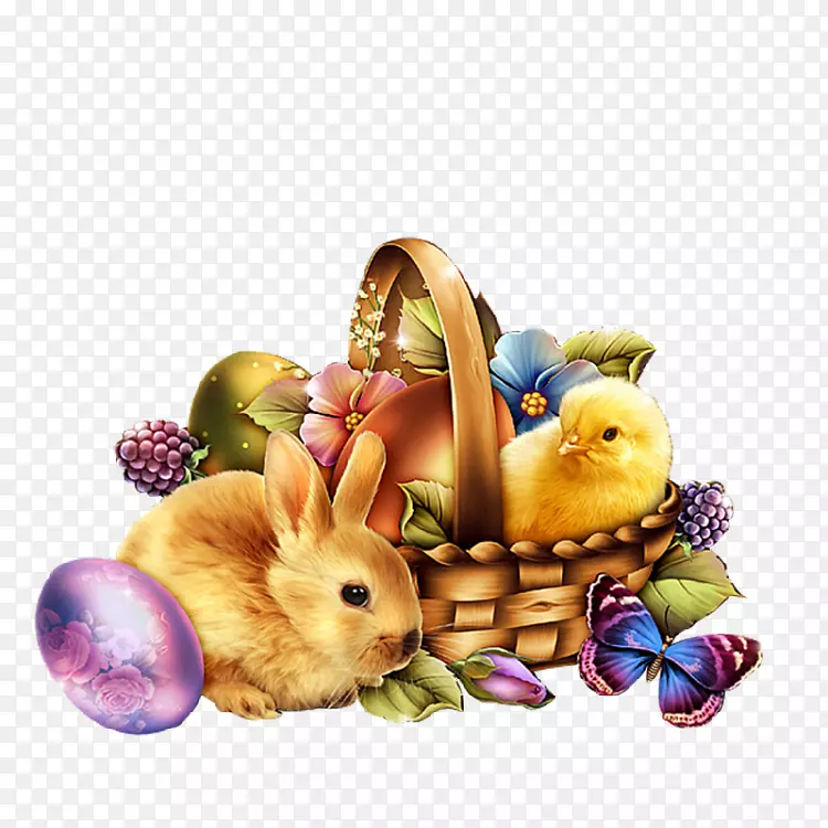 复活节兔子剪贴画-兔子小鸡蛋篮拉材料免费