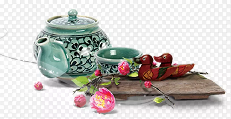茶壶茶文化普洱茶普通话鸭瓷杯图案PNG图