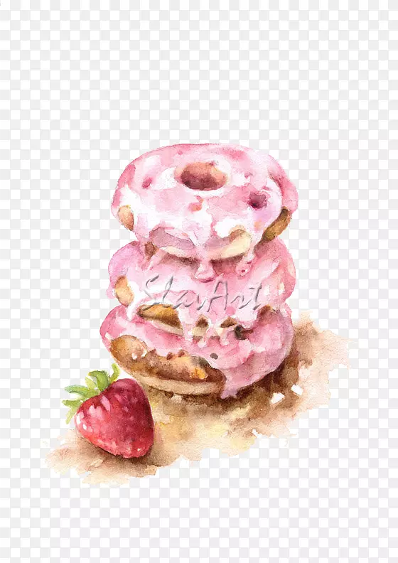 甜甜圈烘焙奶油甜点插图-粉红色甜甜圈