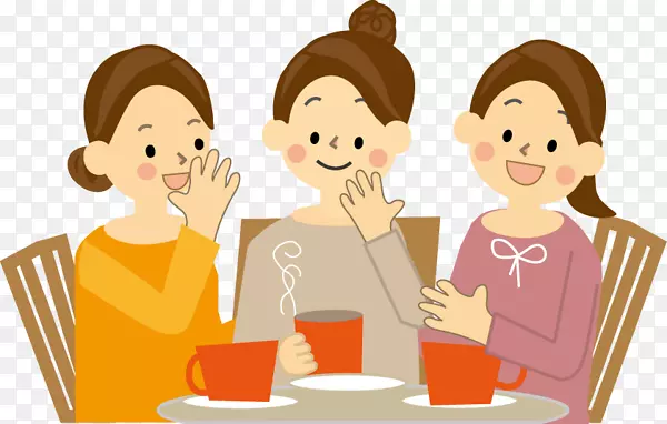 咖啡茶卡通-三个女人聚在一起