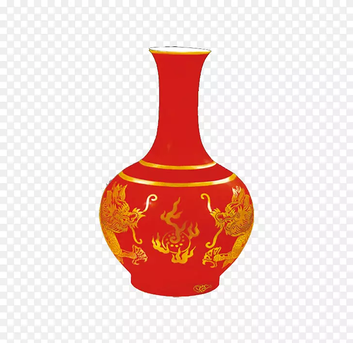 花瓶陶瓷红独角兽花瓶结婚用品
