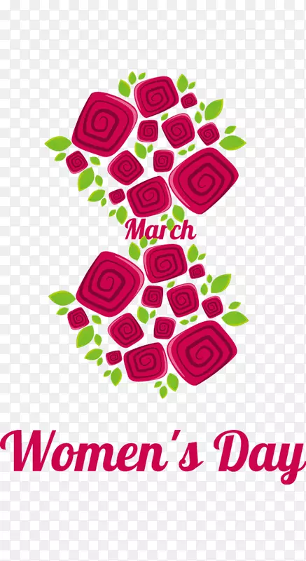 国际妇女节三月八日妇女节玫瑰红装饰图案